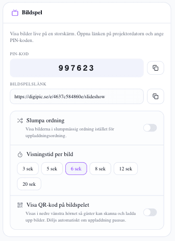 Hämta bildspelslänken och PIN-koden
