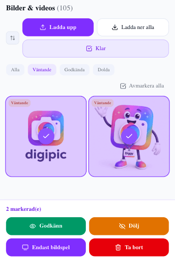 Godkänn eller dölj flera bilder samtidigt