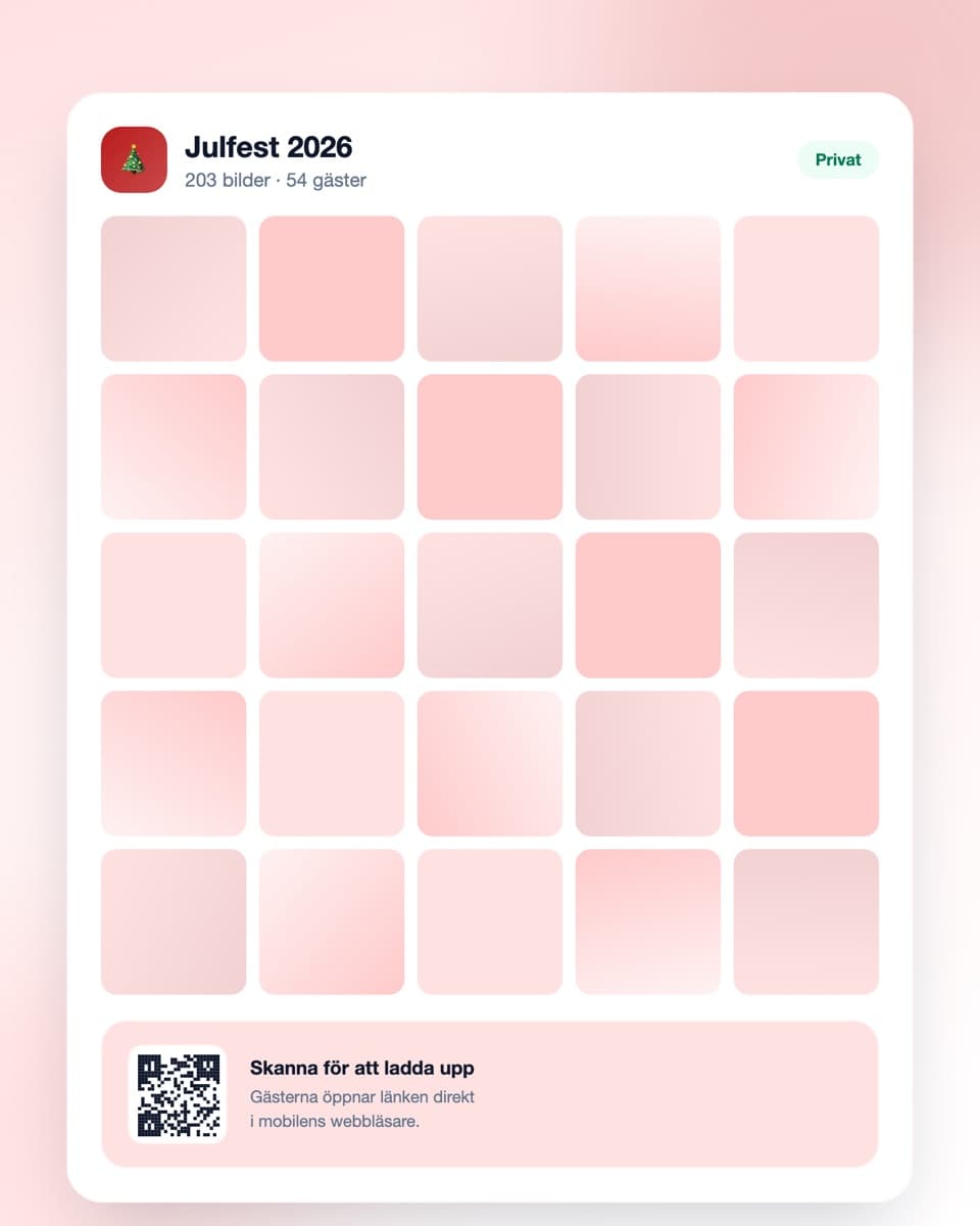 Digipic event-dashboard med QR-kod för julfesten