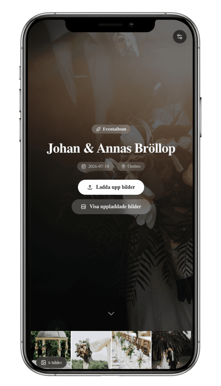 Example of the Digipic guest page on mobile, with buttons to take photos and choose files