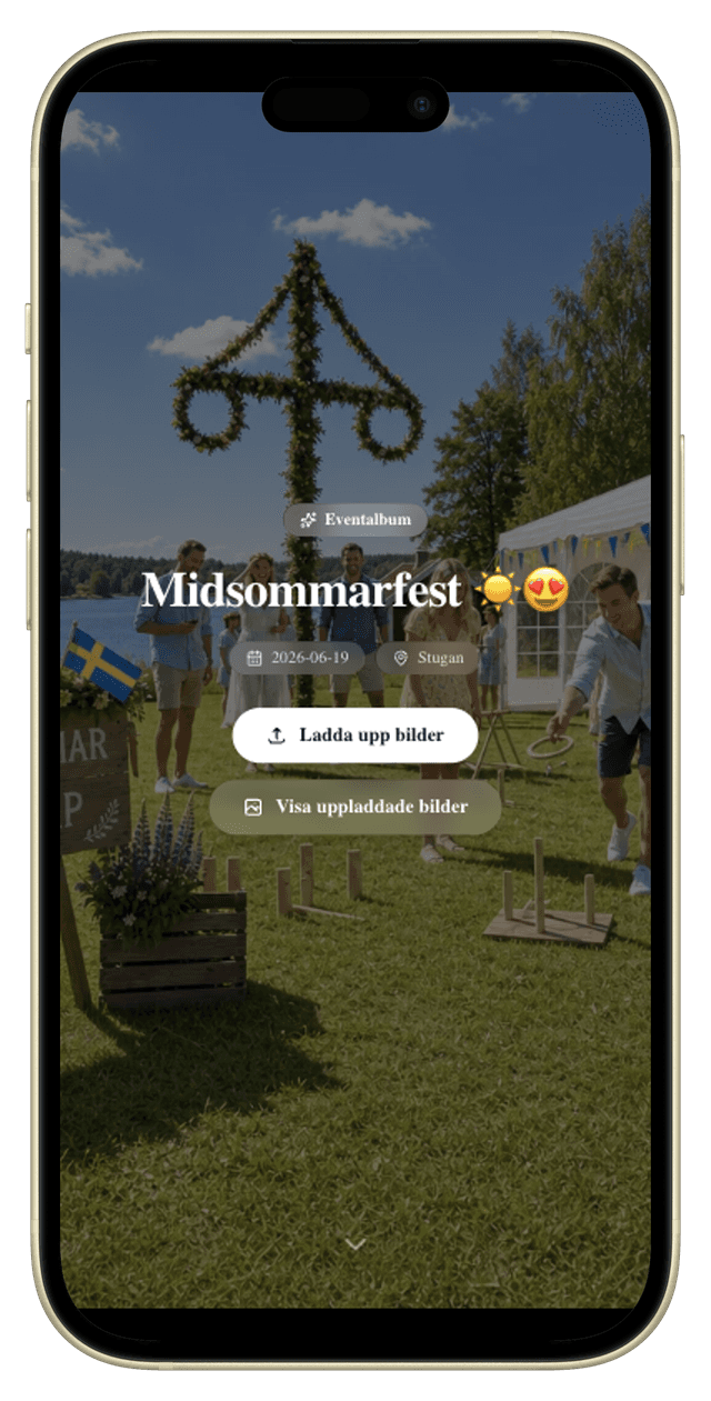 Gästernas uppladdningssida i Digipic med kamera- och filval